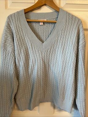 Joe Fresh Pale Blue V-Neck Cable Knit Sweater